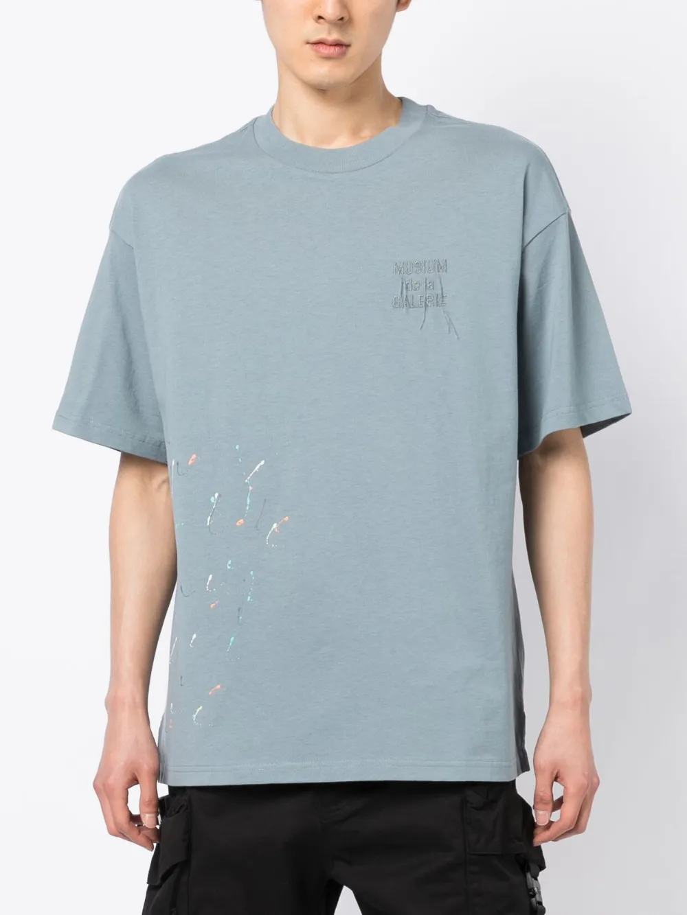 Musium Div Paint Splatter Detail Cotton T Shirt Blue Farfetch