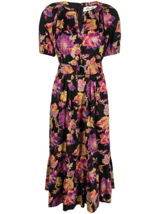 Dvf Diane Von Furstenberg Floral Print Belted Waist Dress Farfetch