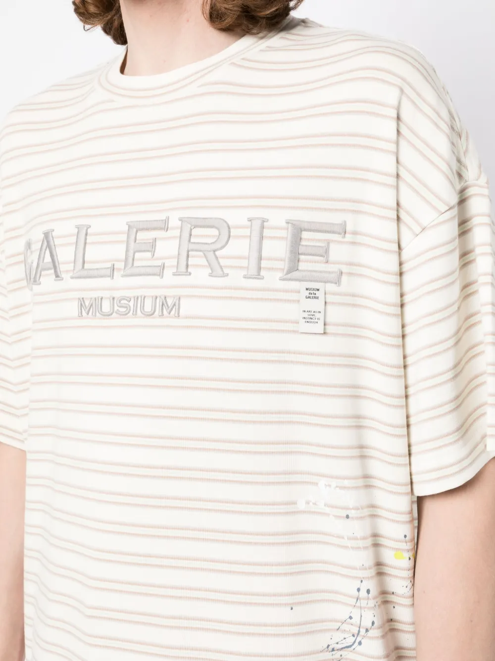 Musium Div Striped Embroidered Logo T Shirt Neutrals FARFETCH