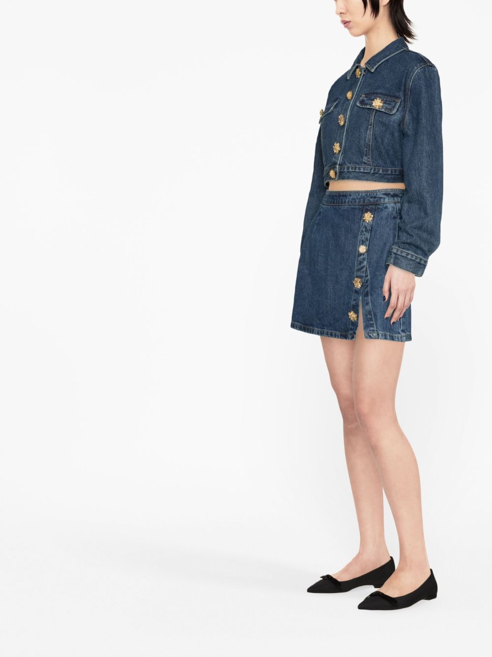 Self Portrait Embellished Denim Miniskirt Farfetch