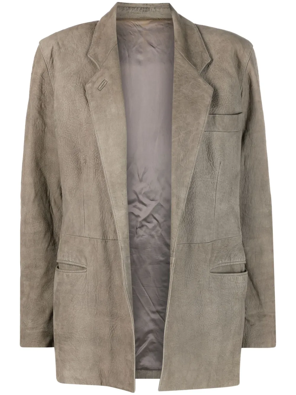 Pre Owned Giorgio Armani Single Breasted Leather Jacket In Grey Modesens