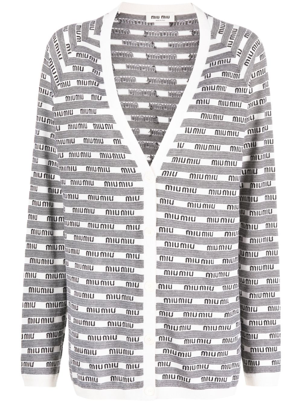 Miu Miu Stripe Logo Intarsia Cardigan Farfetch