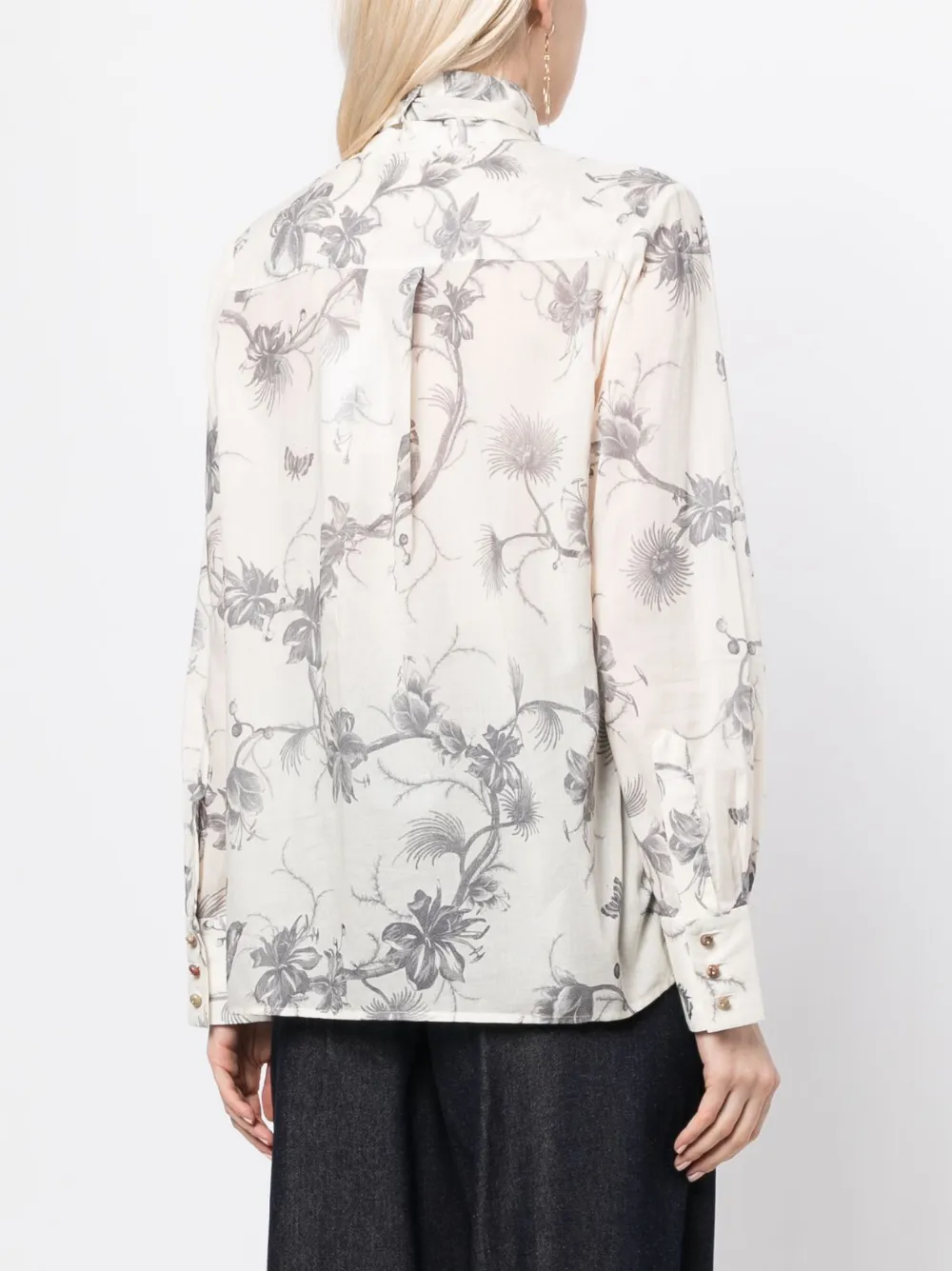 Zimmermann Pussy Bow Collar Printed Blouse In White Modesens