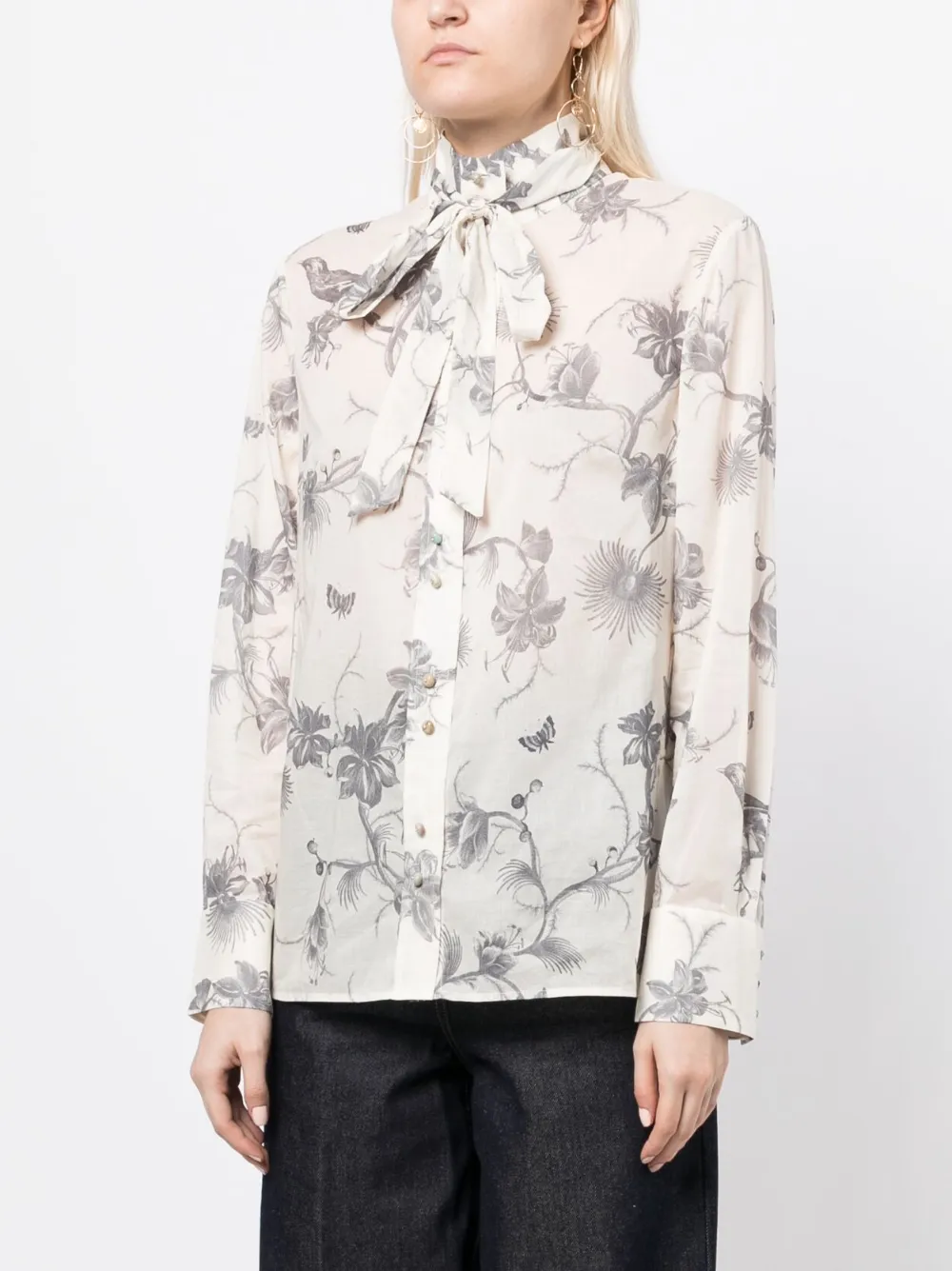 Zimmermann Pussy Bow Collar Printed Blouse In White ModeSens