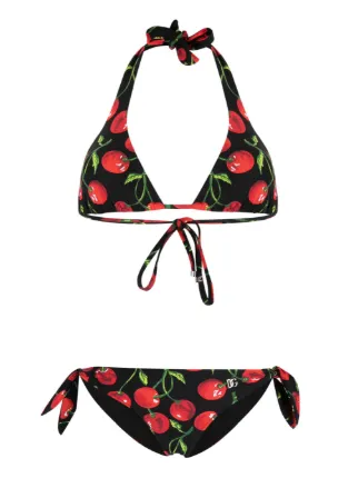 Dolce Gabbana Cherry Print Triangle Bikini Black Farfetch