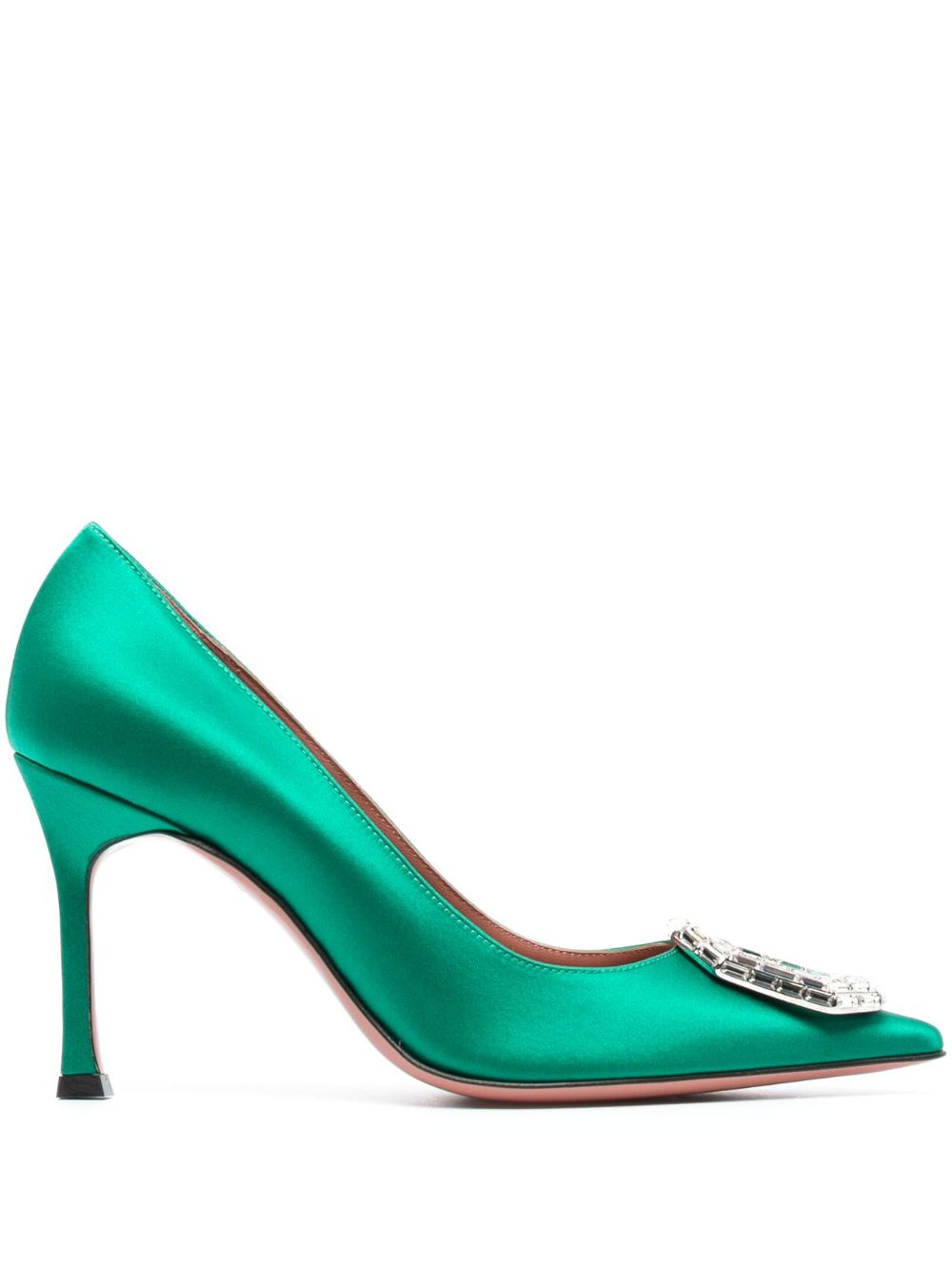 Amina Muaddi Camelia Mm Crystal Embellished Pumps In Green Modesens