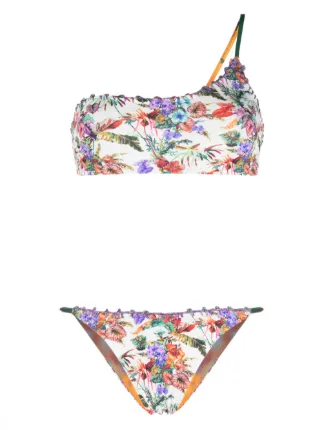 Anjuna Floral Print One Shoulder Bikini Set Farfetch