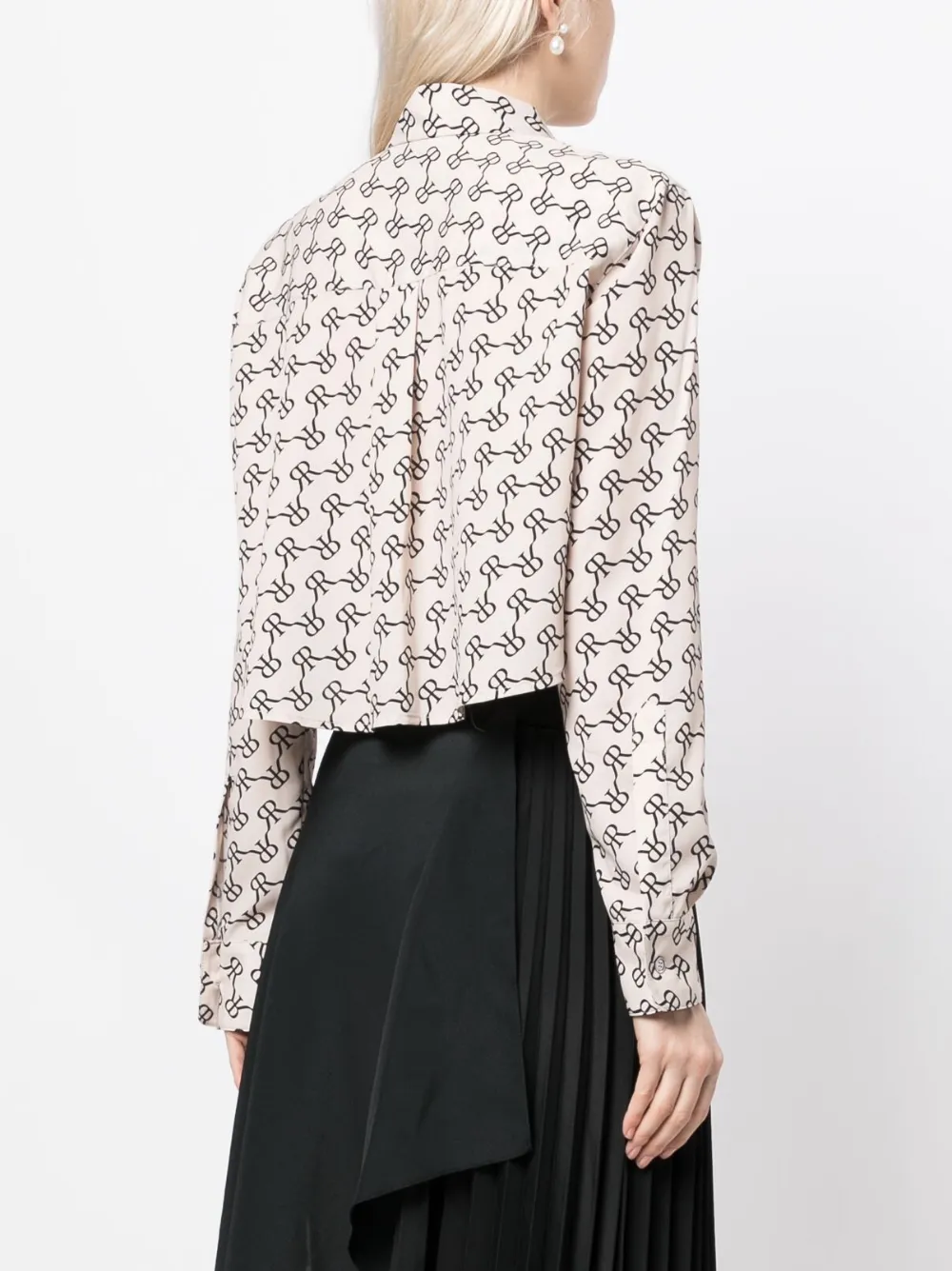 Rokh Monogram Pussy Bow Collar Blouse Farfetch