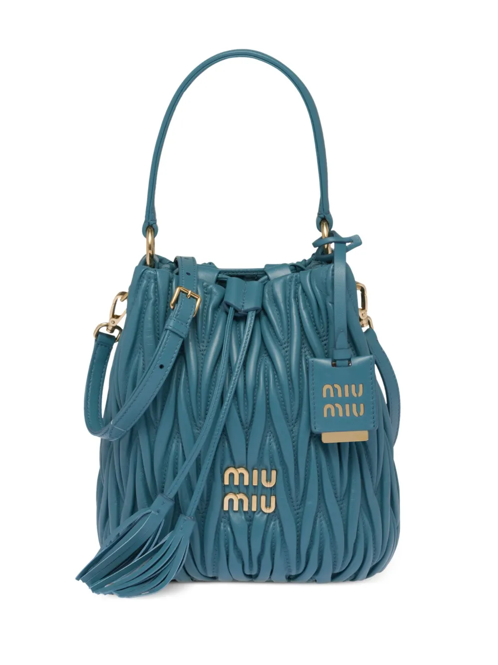 Miu Miu Matelass Nappa Leather Bucket Bag In Blue Modesens