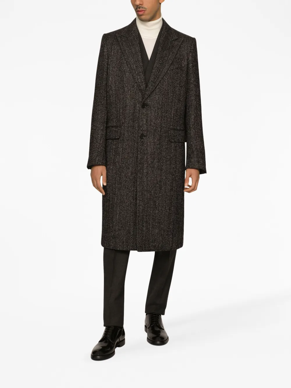 Dolce Gabbana Single Breasted Herringbone Coat Brown FARFETCH