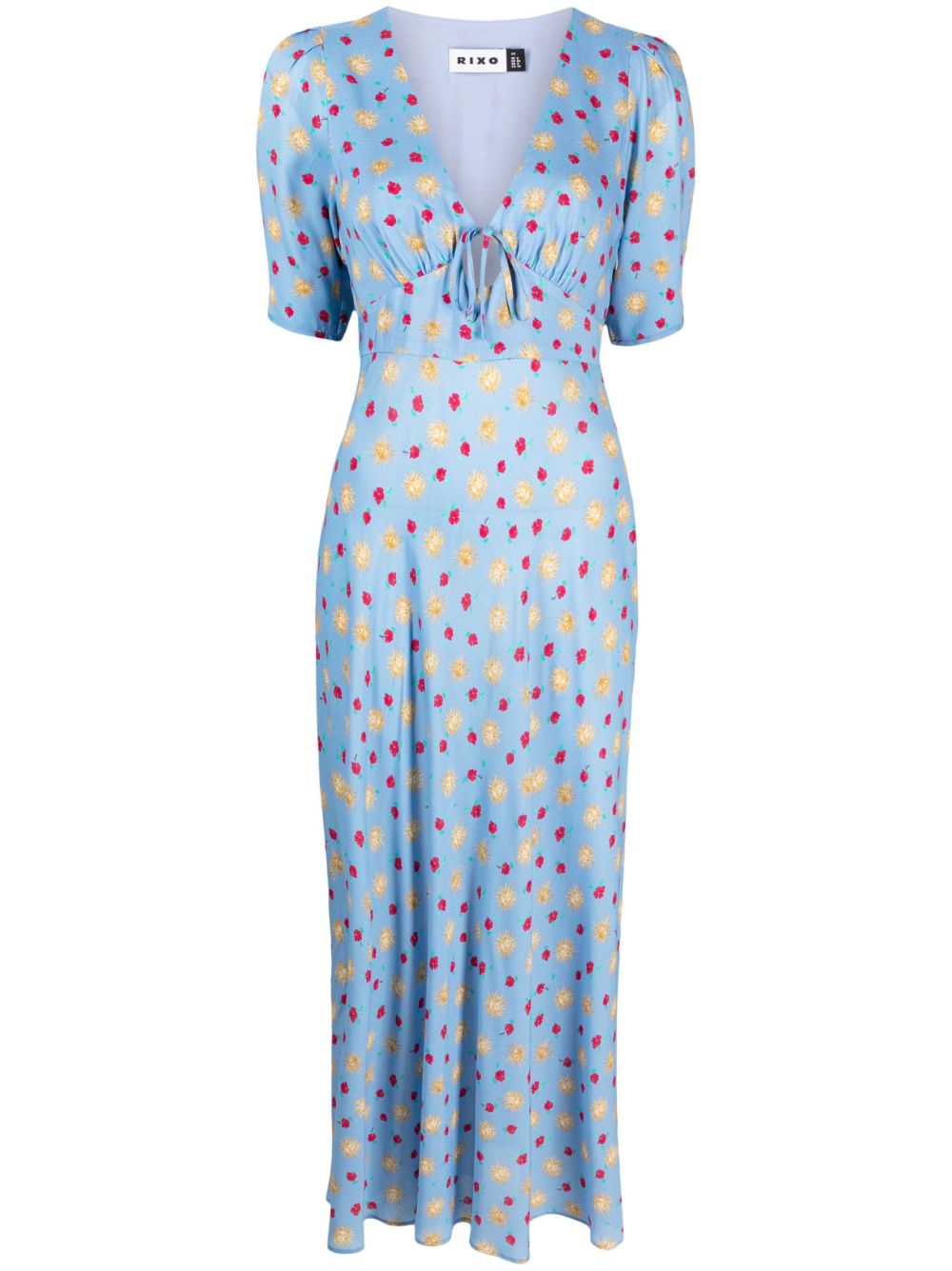 Rixo London Floral Print Midi Dress In Blue Modesens