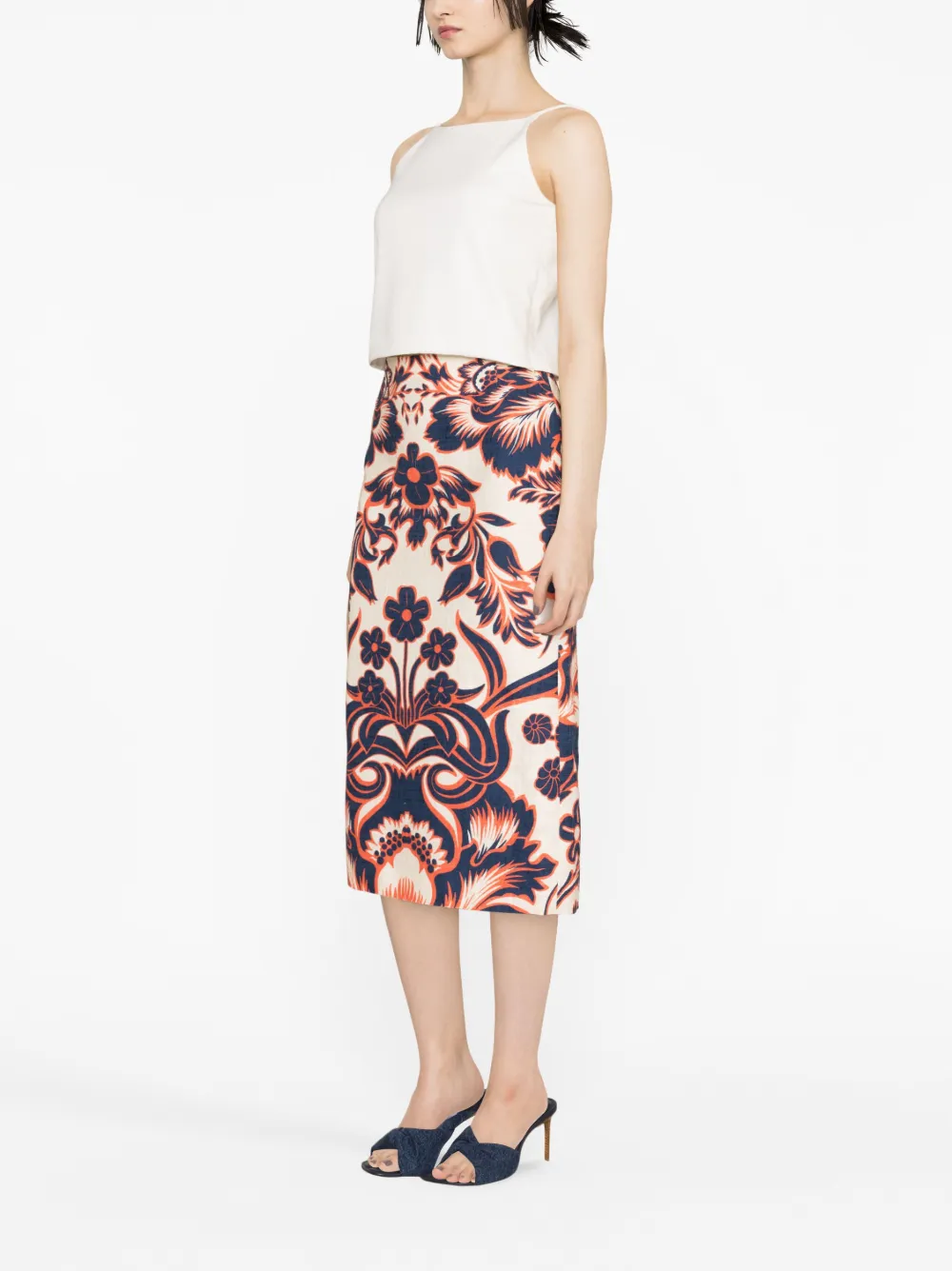 La DoubleJ Floral Print Pencil Skirt Neutrals FARFETCH