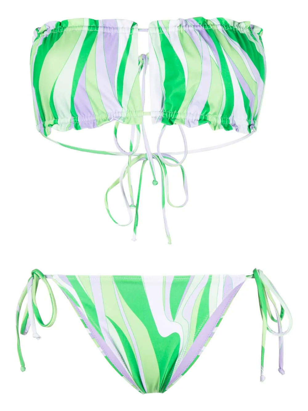 Mc Saint Barth Graphic Print Strapless Bikini In Green Modesens