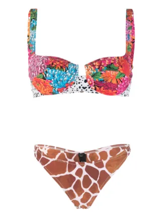 Reina Olga Brigitte Mix Print Bikini Set Farfetch