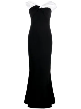 Roland Mouret Asymmetric Off The Shoulder Gown Black FARFETCH