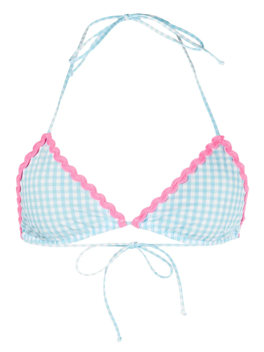 Mc Saint Barth Leah Check Print Bikini Top In Blue Modesens