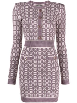 Elisabetta Franchi Logo Print Jacquard Fitted Dress Farfetch