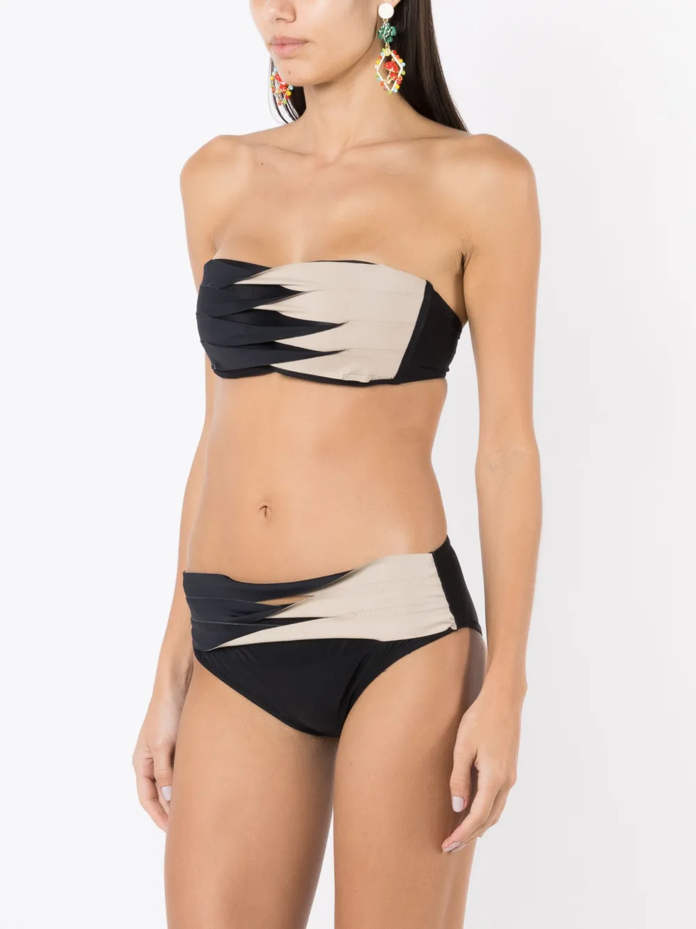 Amir Slama Pleated Two Tone Bikini Set Black FARFETCH