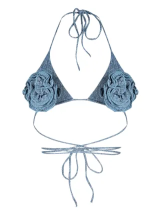 Magda Butrym Floral Appliqu Denim Bikini Top Farfetch