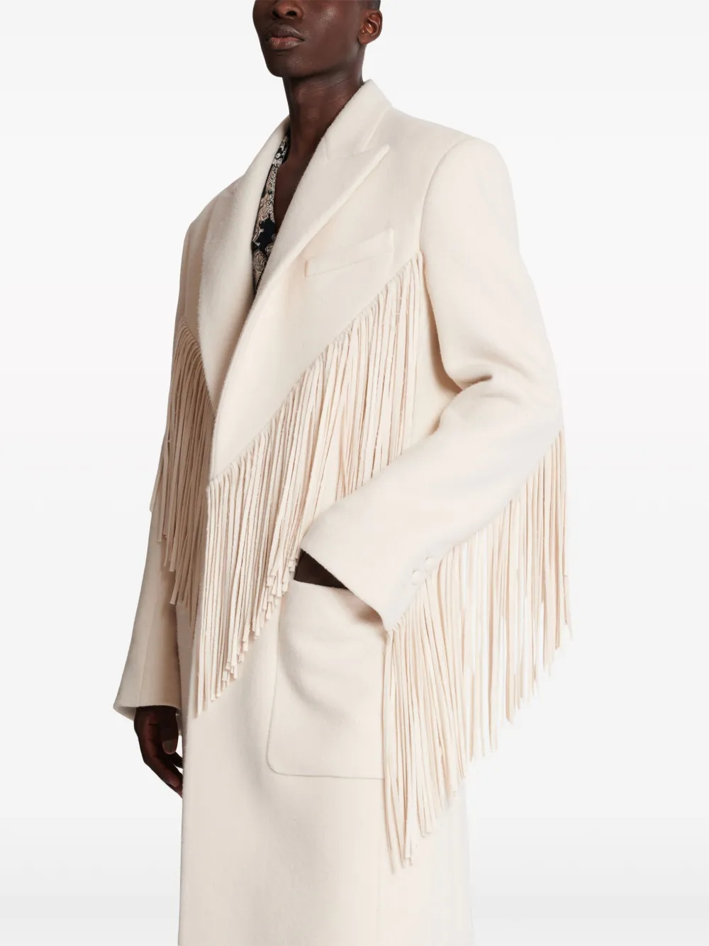 Balmain Langer Mantel Mit Fransen Nude FARFETCH DE