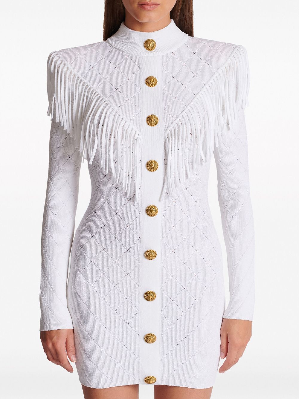 Balmain Fringed Knitted Minidress White Farfetch