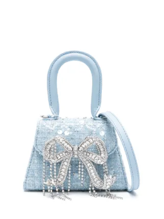 Self Portrait bow embellished Bouclé Mini Bag Farfetch