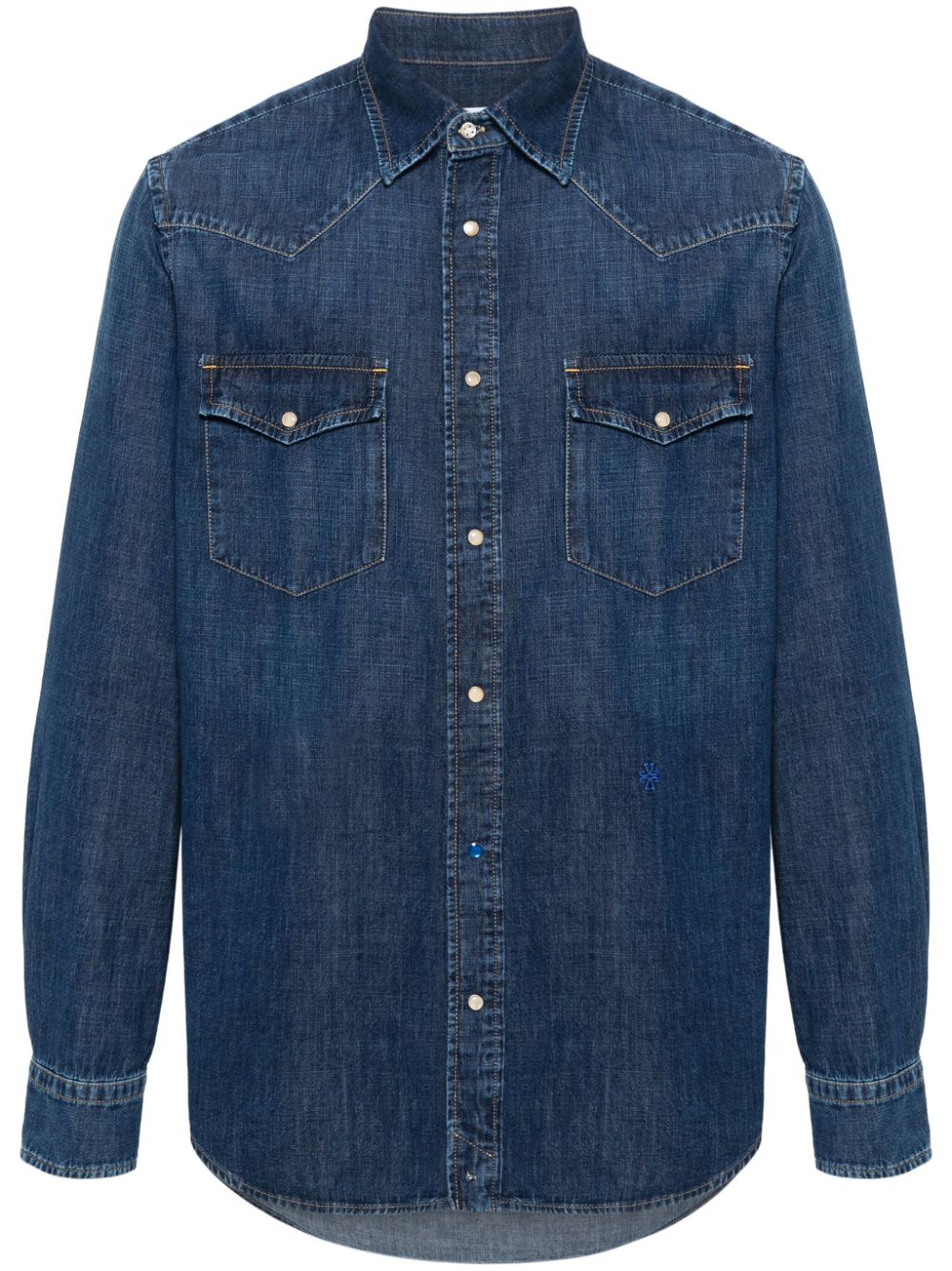 Jacob Coh N Logo Embroidered Denim Shirt Blue Farfetch