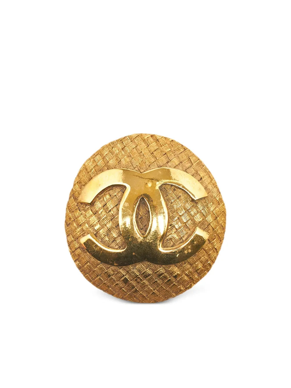 Chanel Pre Owned Gold Plated Cc Quilted Brooch Farfetch