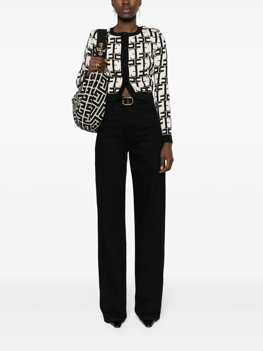 Elisabetta Franchi Logo Jacquard Cropped Cardigan Farfetch