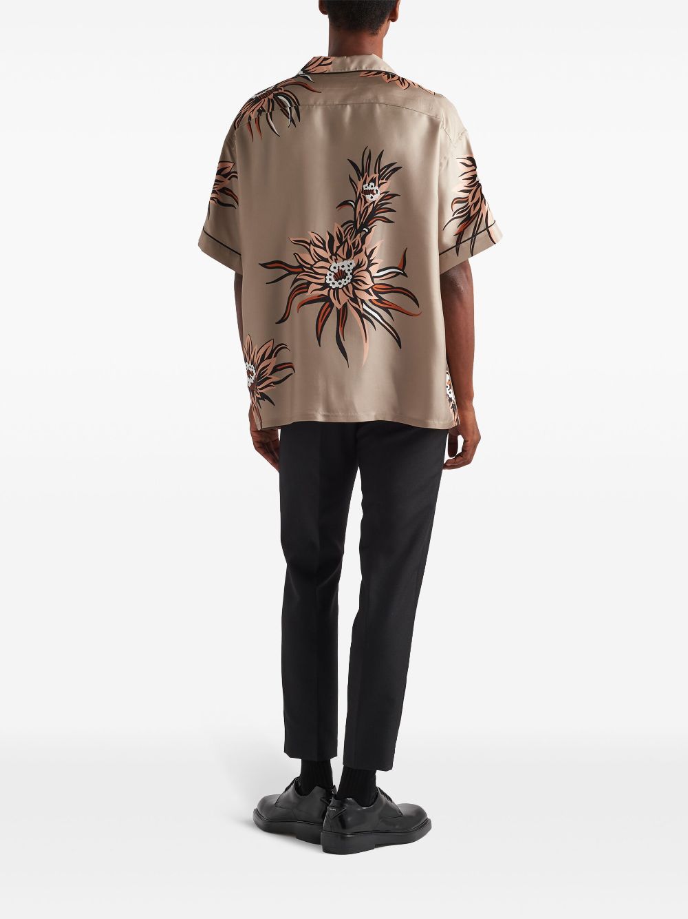 Prada Camisa De Seda Estampa Floral Neutro Farfetch Br