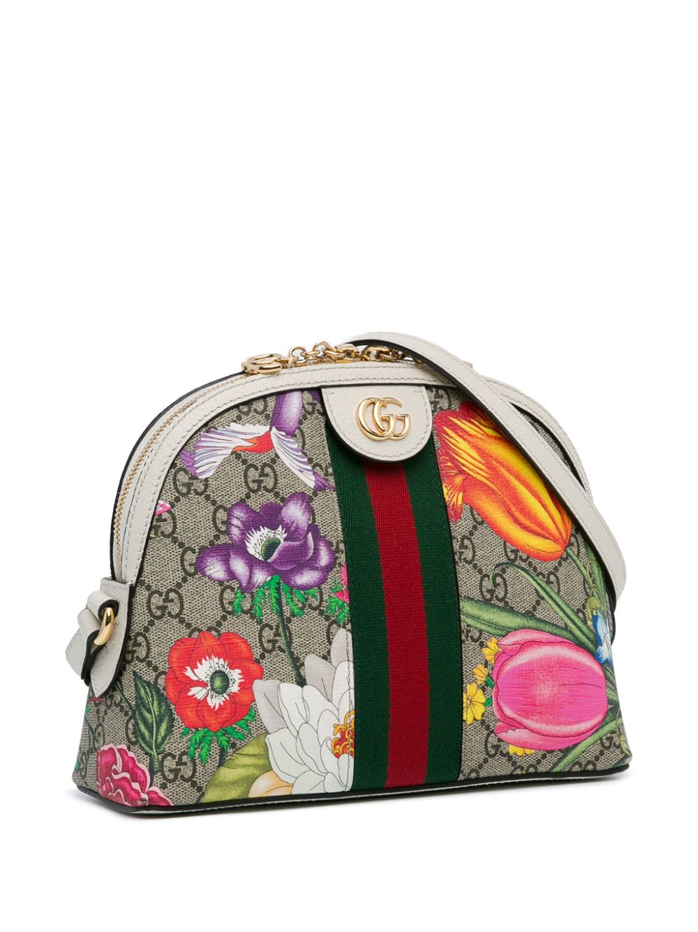 Gucci Pre Owned Small Gg Supreme Flora Ophidia Dome Crossbody