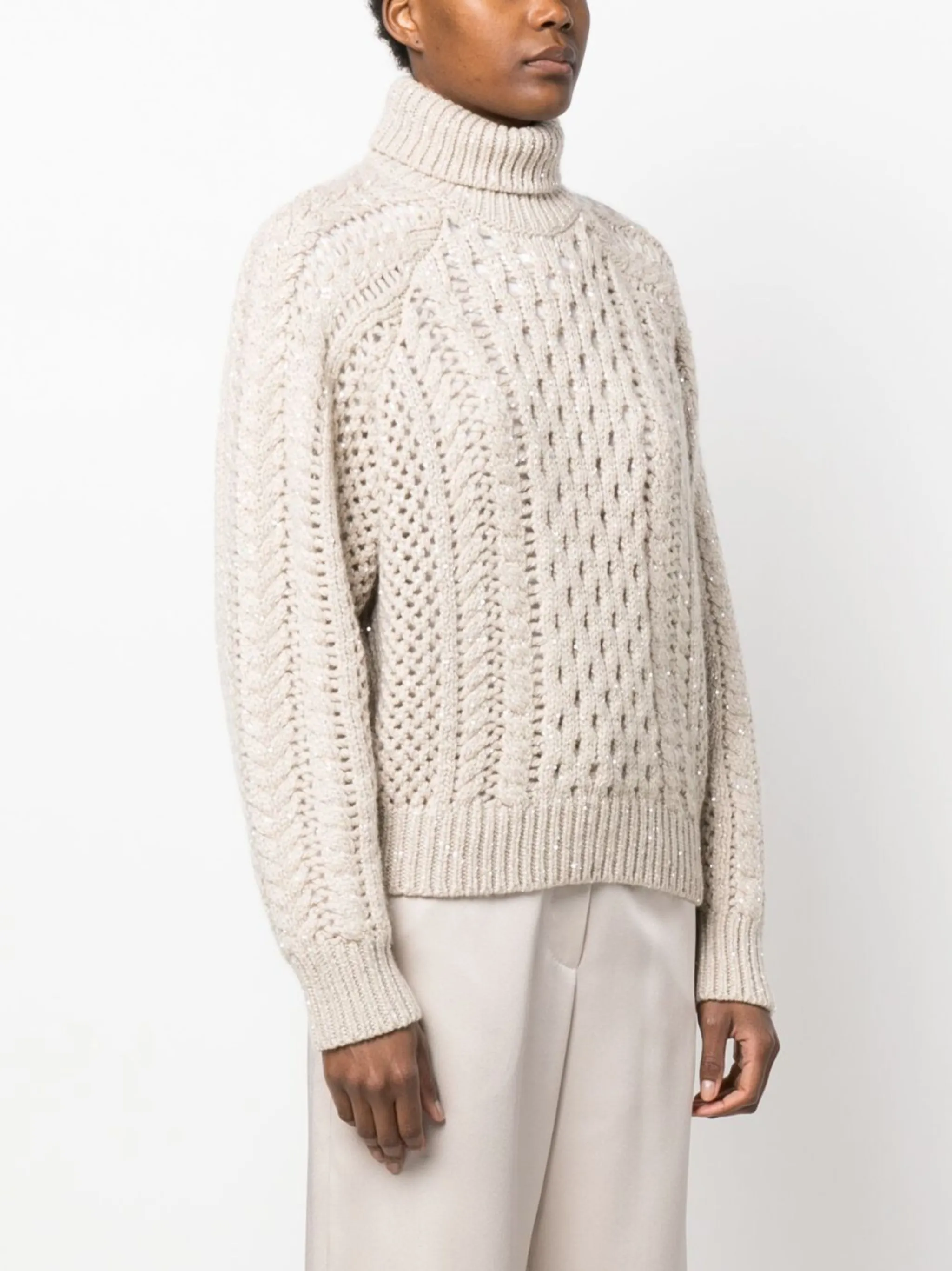 High Neck Crochet Knit Jumper Brunello Cucinelli Eraldo