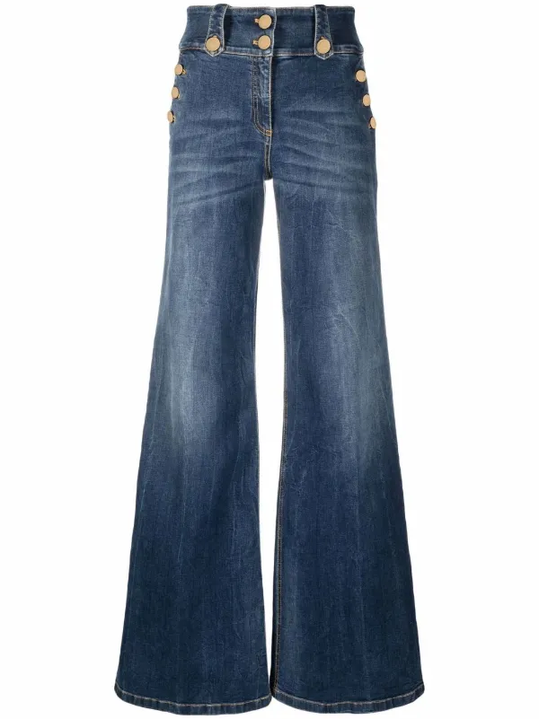 High Rise Button Front Wide Leg Jeans Elisabetta Franchi Eraldo