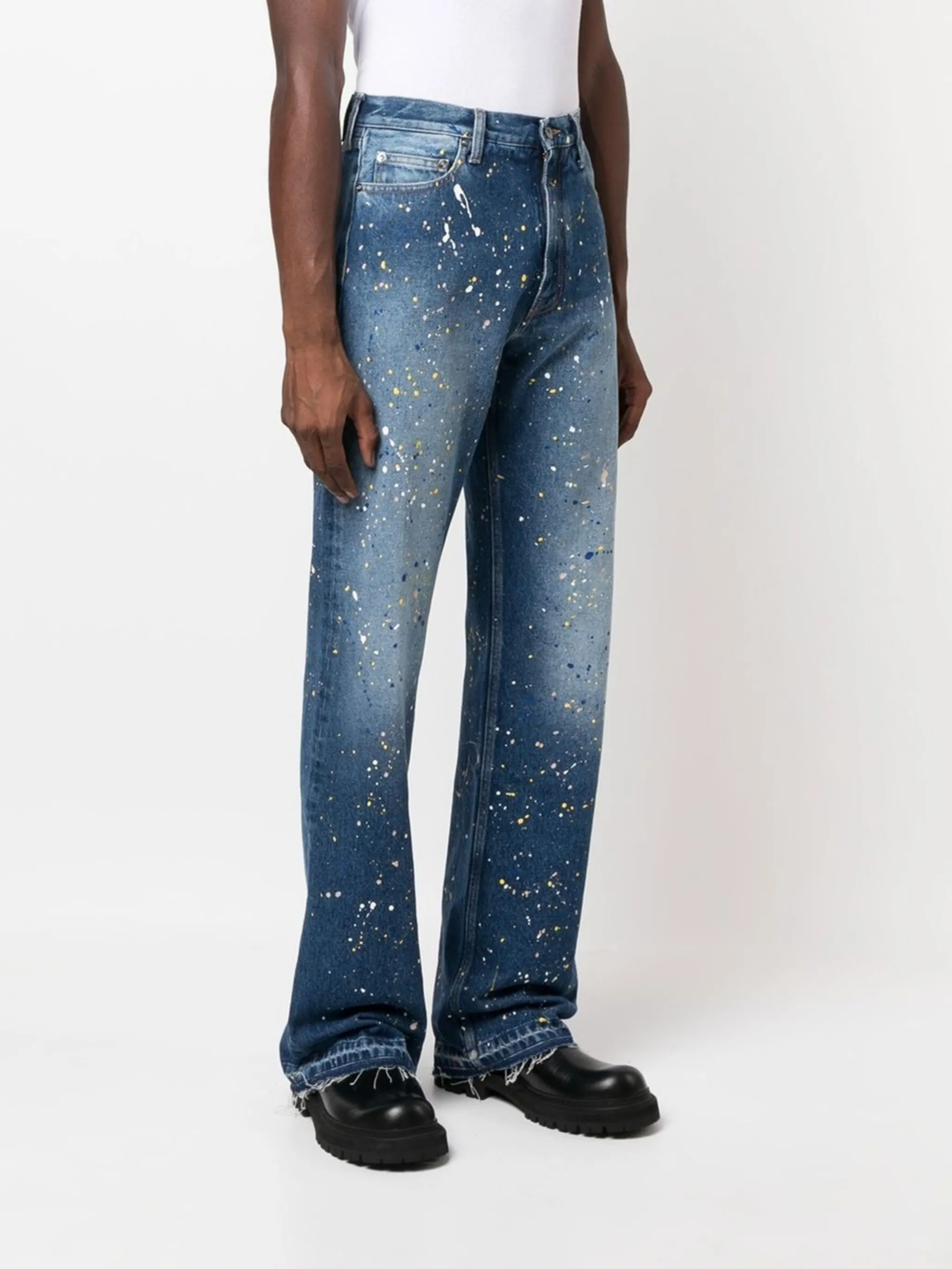 Paint Splatter Straight Leg Jeans Off White Eraldo