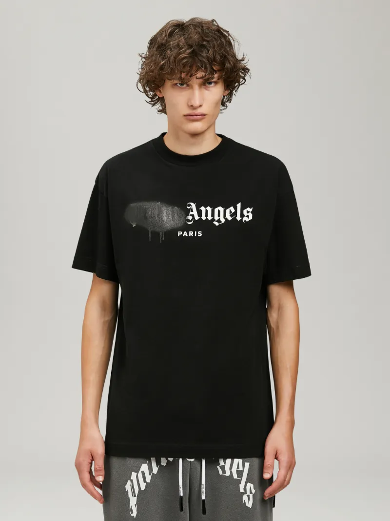 Paris Sprayed Logo T Shirt In Black Palm Angels Official