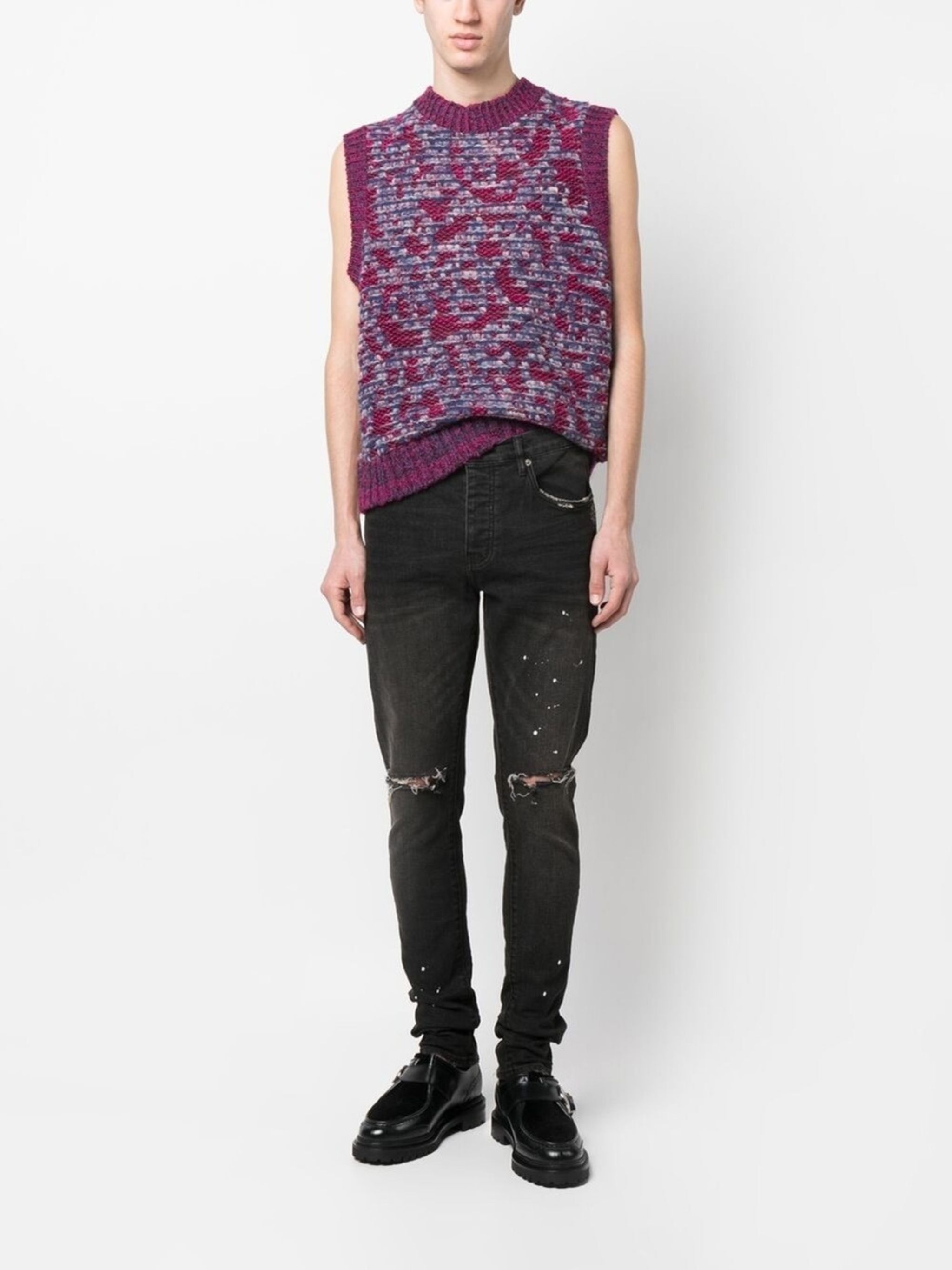 Distressed Ripped Knee Jeans Purple Brand Eraldo