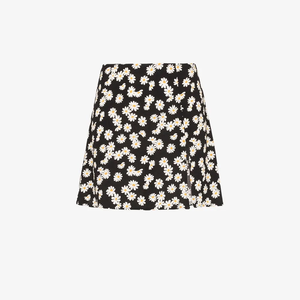 Reformation Margot Daisy Print Mini Skirt Browns