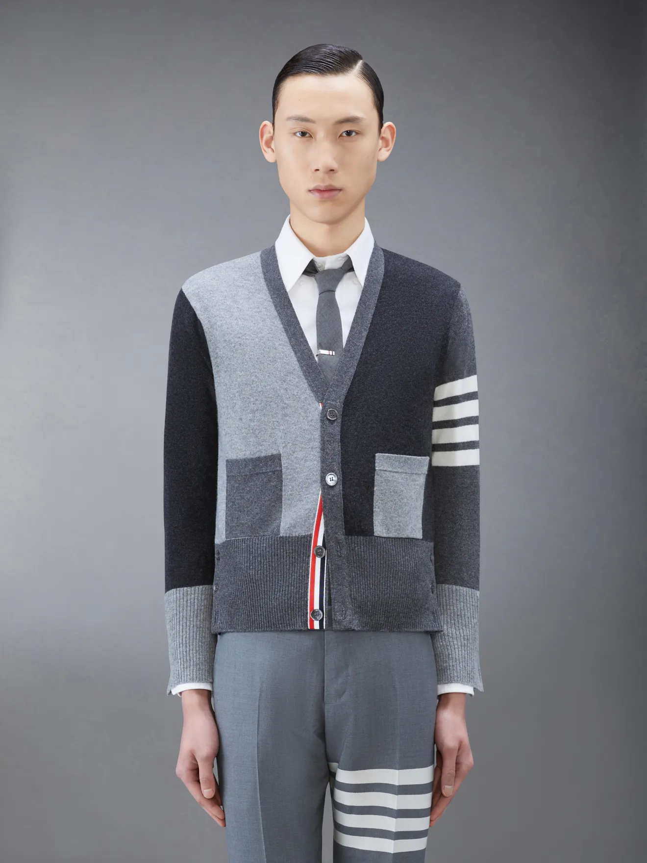 Funmix Cashmere Bar V Neck Cardigan Thom Browne