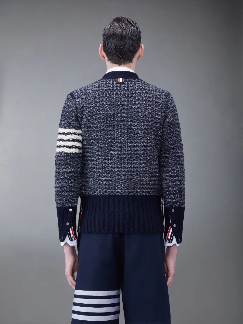 Mohair Tweed Bar Classic V Neck Cardigan Thom Browne