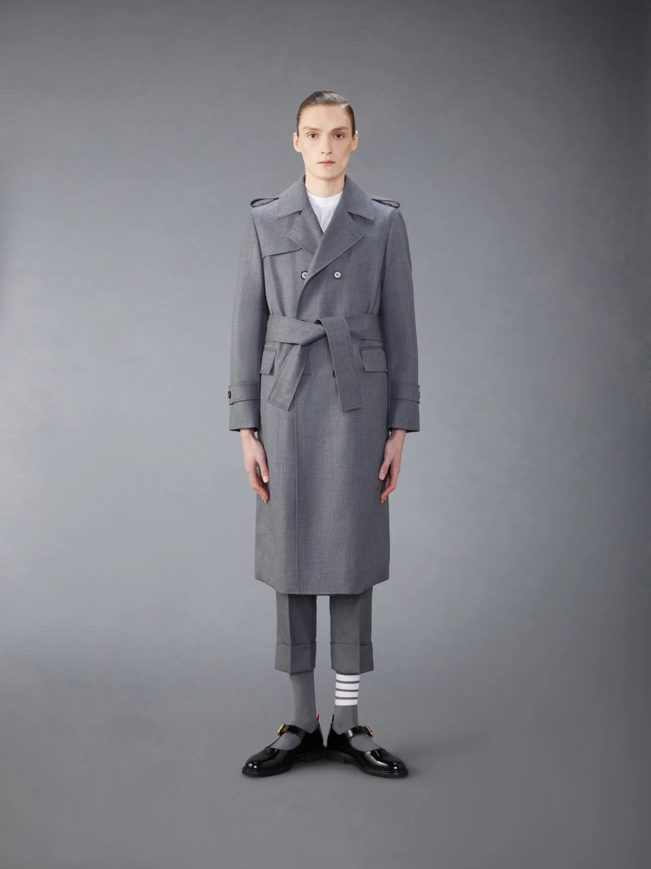 Wool Double Breasted Trench Coat Thom Browne