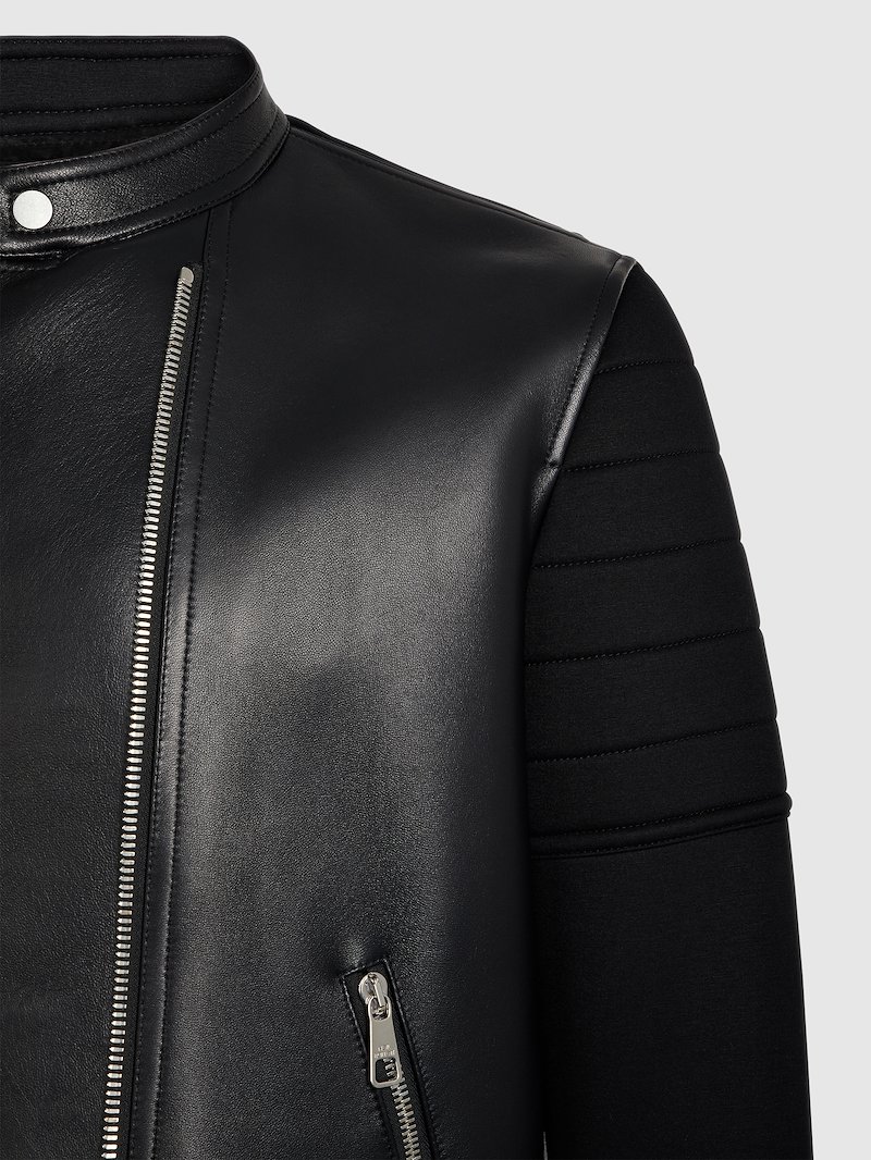  Leather & Sweatshirt Biker Bomber Jacket 