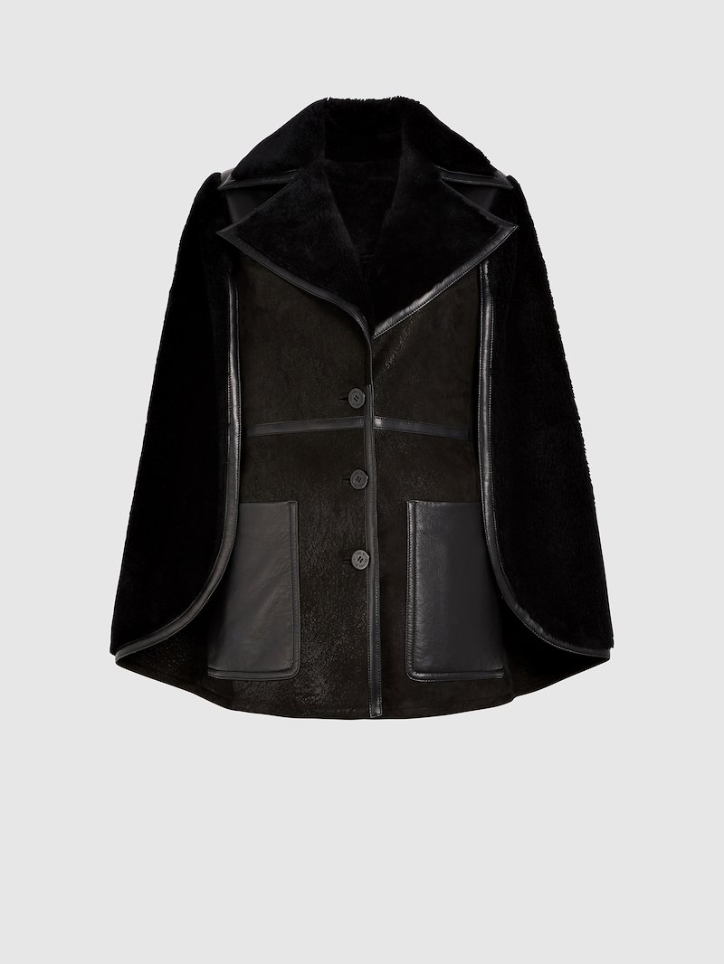 Hybrid Shearling & Leather Cape-Jacket