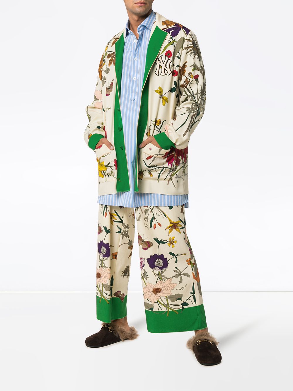 фото Gucci жакет с цветочным принтом и нашивкой 'ny yankees'