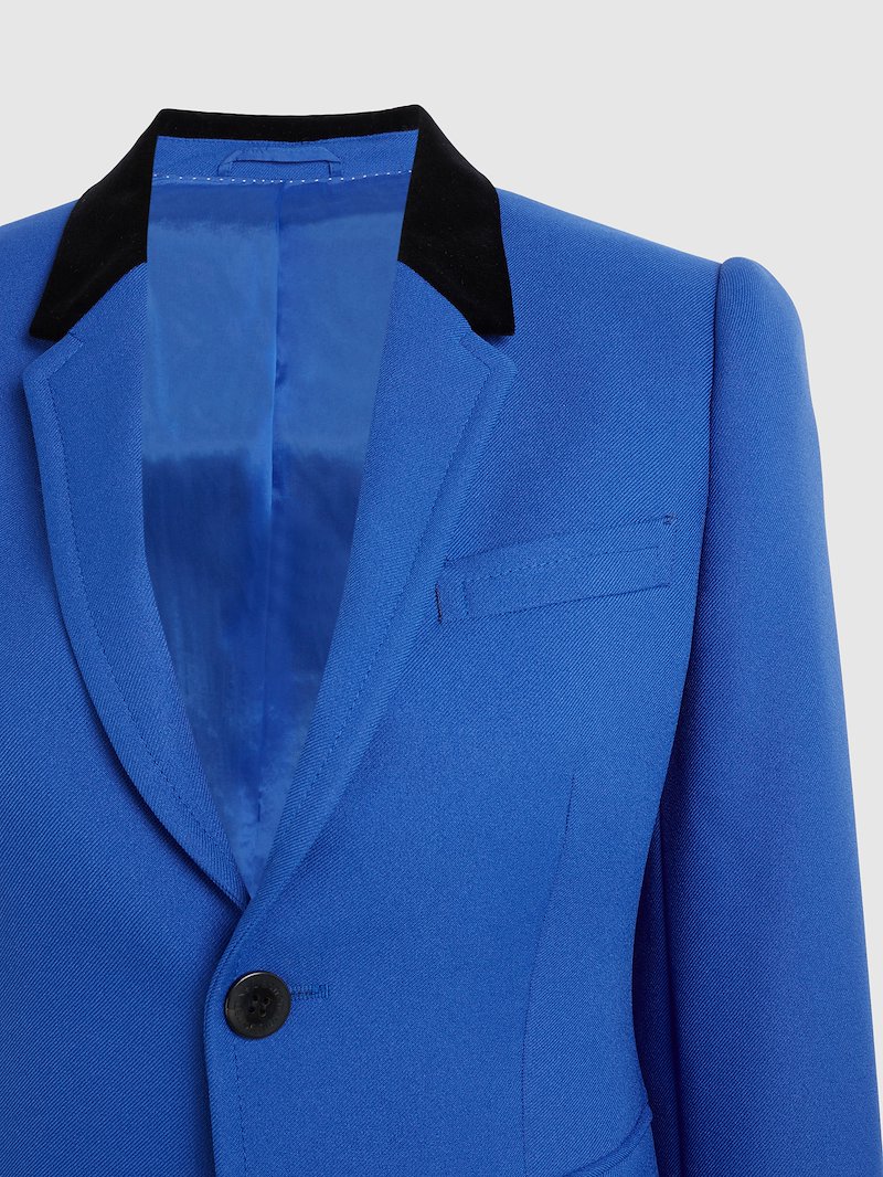 Edwardian Shoulder Retro Twill Jacket With Velvet Collar