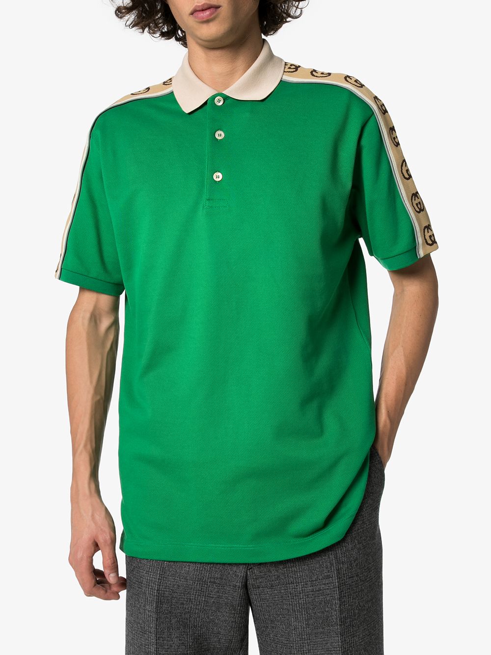 фото Gucci рубашка-поло с отделкой в полоску gg