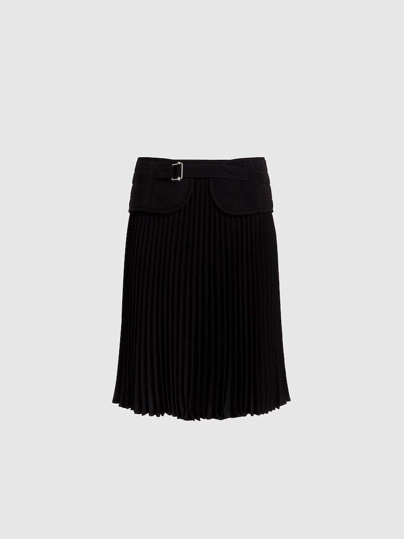 Hybrid Pleated Skirt With Quilted Biker Belt 