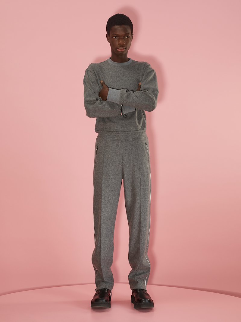 Loose-Fit Elastic Waistband Trousers With Side Piping Long Length