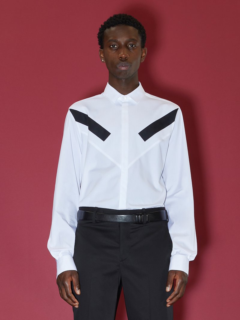 Diagonal Stripers Tuxedo Shirt