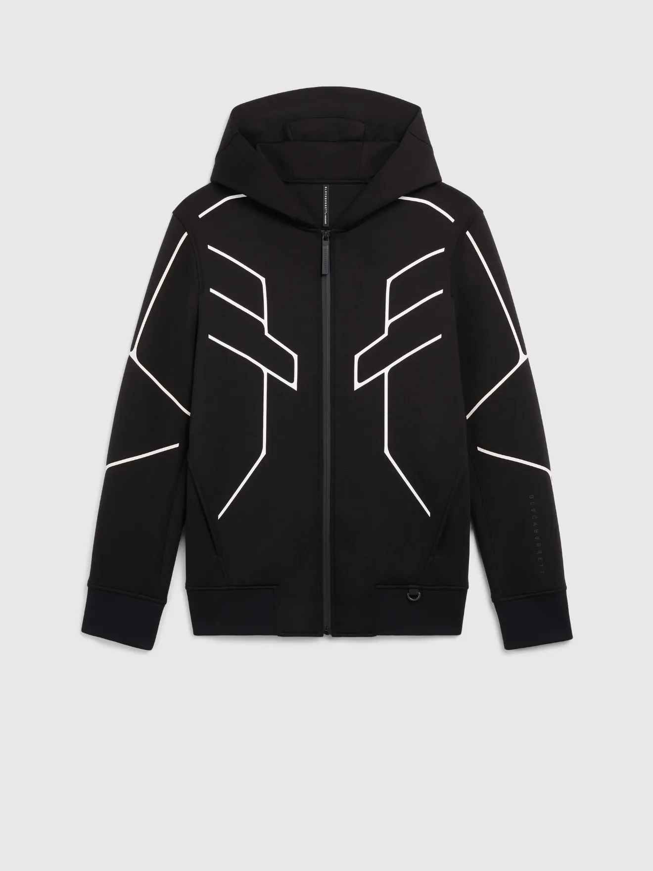 black hoodie with white lines