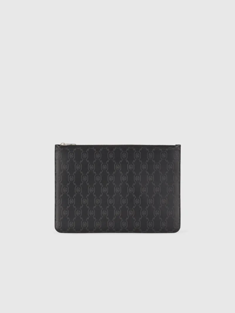 Neil Barrett Leather MEDIUM ZIPPED POUCH Pochette with Thunderbolt Print  men - Glamood Outlet